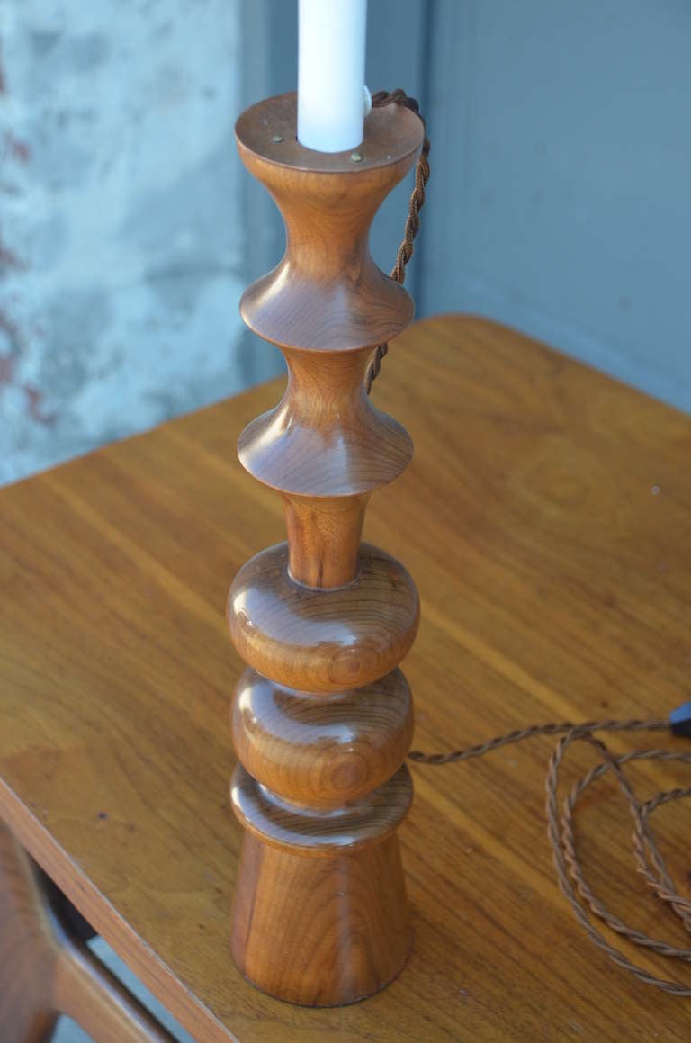 Walnut Pair of Elegant Turned Wood Candlestick Mantel Lights For Sale