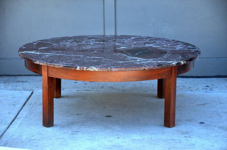 Large Round Coffee Table with Red Veined Marble Top