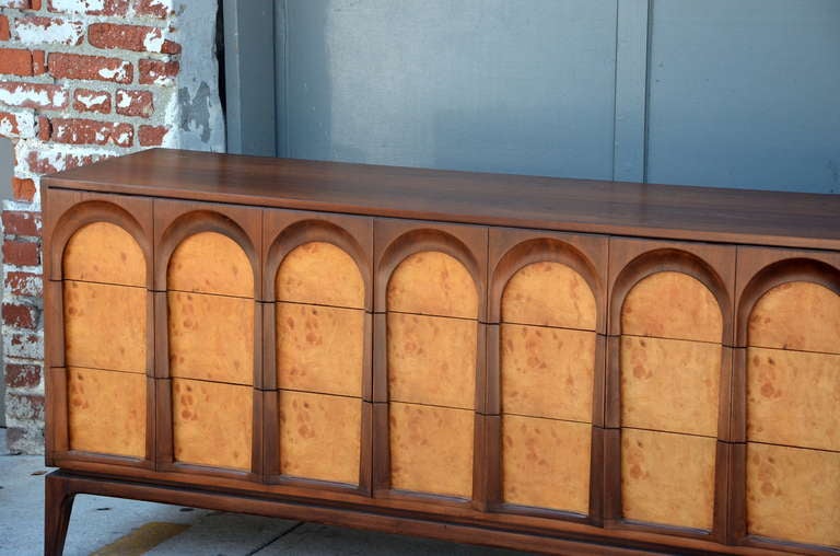 American Sculptural burlwood and walnut sideboard by Thomasville