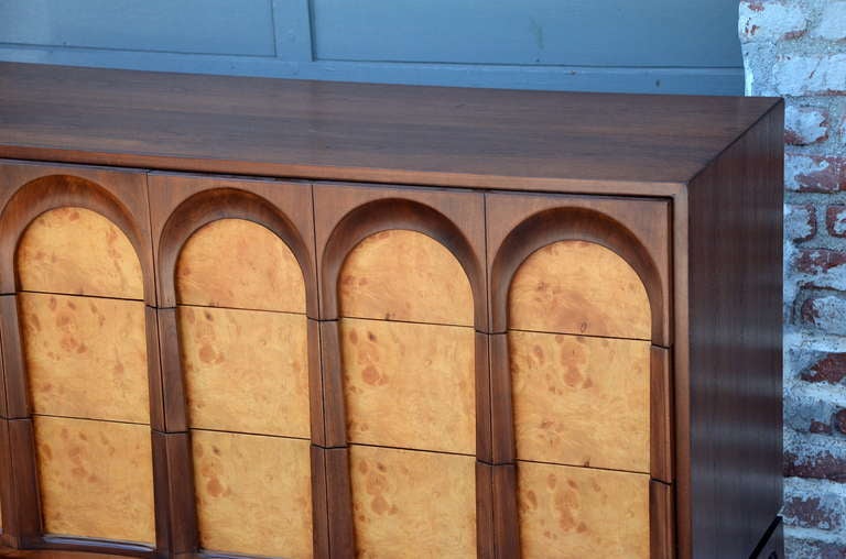 Sculptural burlwood and walnut sideboard by Thomasville In Good Condition In Los Angeles, CA