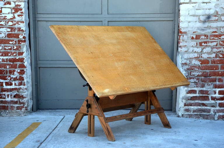 Mid-20th Century Vintage Articulated Oak and Maple Drafting Table by Hamilton