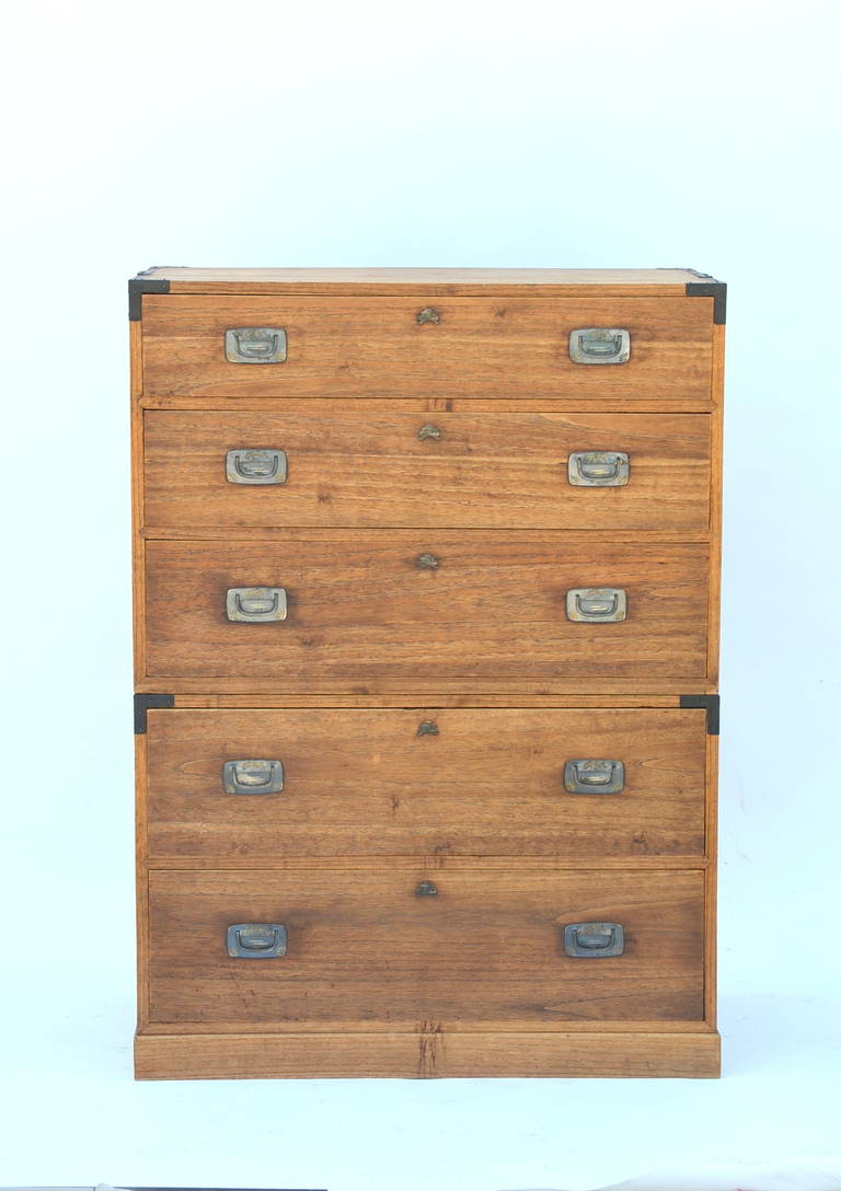 Elegant Pre-War Japanese Tall Tansu Clothing Chest