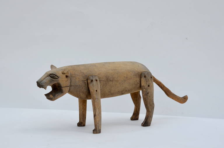 One-of-a-kind Feline Cat Wood Sculpture. Hand carved.