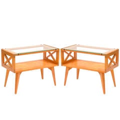 Pair of Chic Oak Nightstands in the Style of Jean Royere