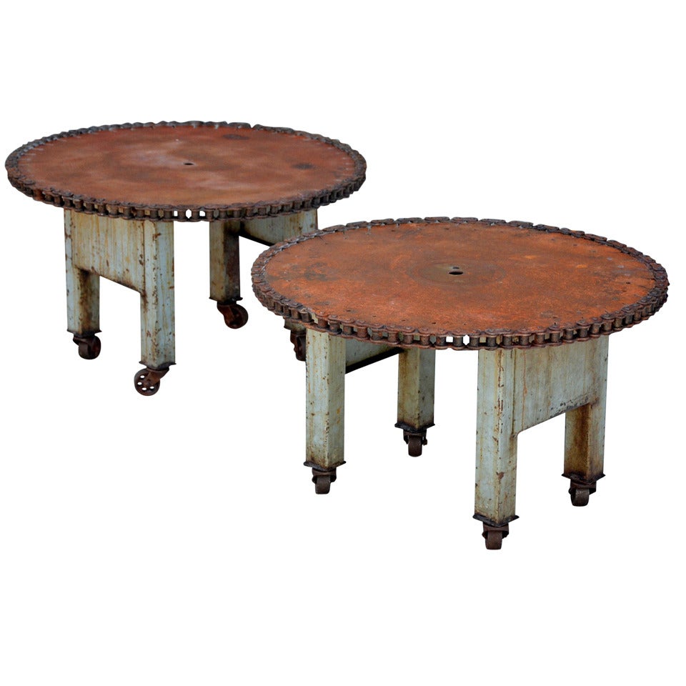 Pair of Unique Weathered Industrial Side Tables / Coffee Table