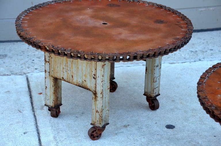 Pair of Unique Weathered Industrial Side Tables / Coffee Table 1
