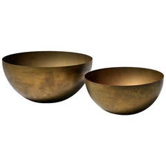 Set of Two Minimalistic Patinated Brass Bowls