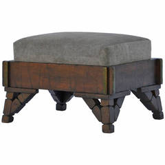 Sculptural Mission Style Carved Oak Ottoman or Stool