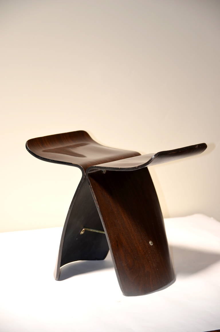 Brass Iconic Rosewood Butterfly Stool by Sori Yanagi