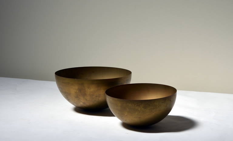 20th Century Set of Two Minimalistic Patinated Brass Bowls