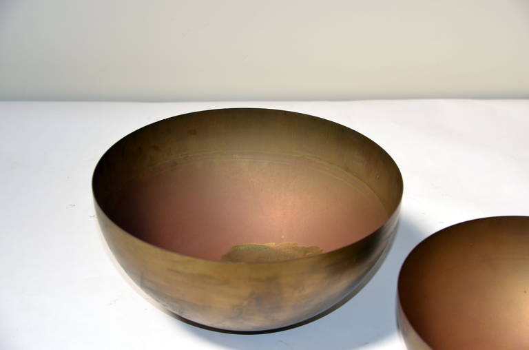 Set of Two Minimalistic Patinated Brass Bowls 1