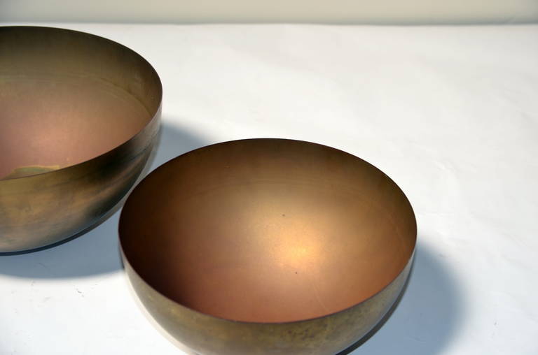 Set of Two Minimalistic Patinated Brass Bowls 2