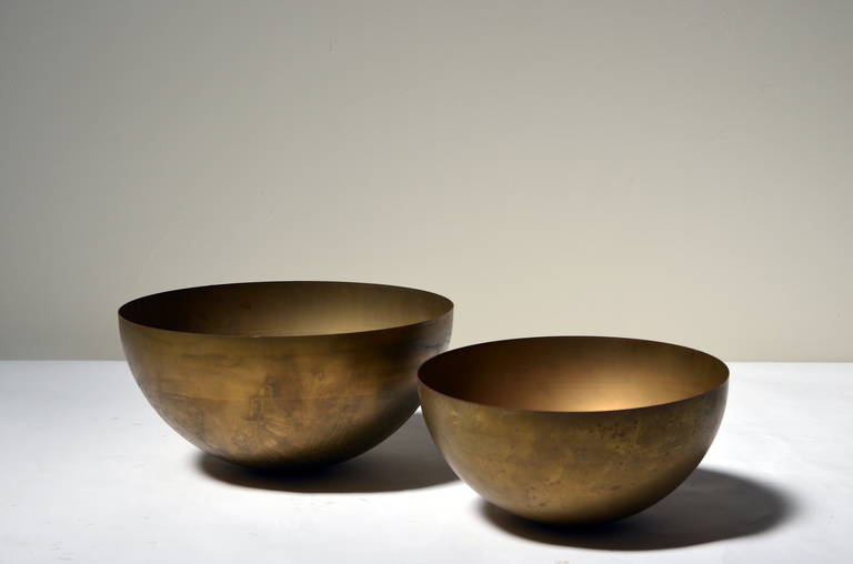 Set of Two Minimalistic Patinated Brass Bowls 3