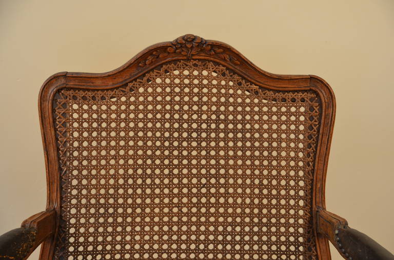 18th Century and Earlier Elegant Caned Louis XV Period Walnut Armchair, circa 1760 For Sale