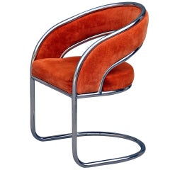Unique 70's Orange Velvet And Chrome Armchair