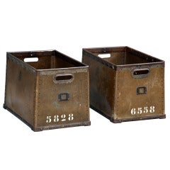 Vintage Pair Of Robust French Military Stacking Storage Boxes / Trunks