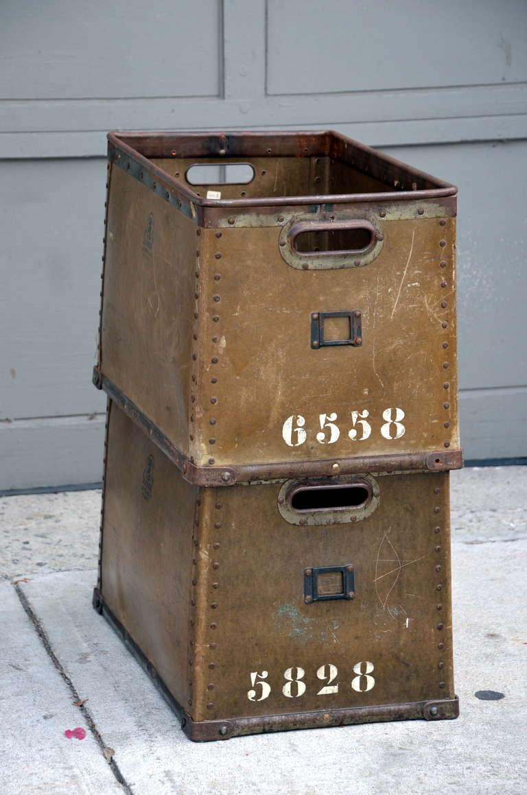 Pair Of Robust French Military Stacking Storage Boxes / Trunks In Good Condition In Los Angeles, CA