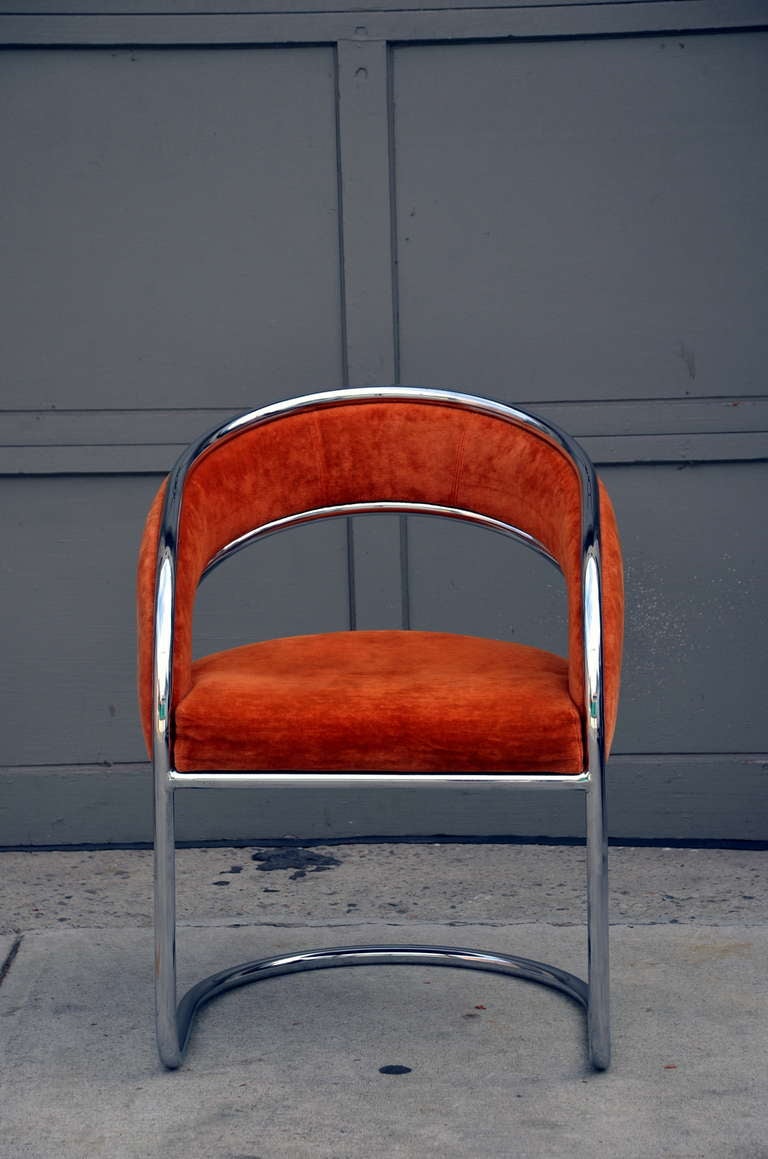 Late 20th Century Unique 70's Orange Velvet And Chrome Armchair