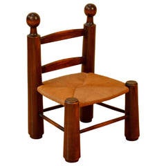 Single Turned Wood and Rush Children's Chair in the Style of Charlotte Perriand