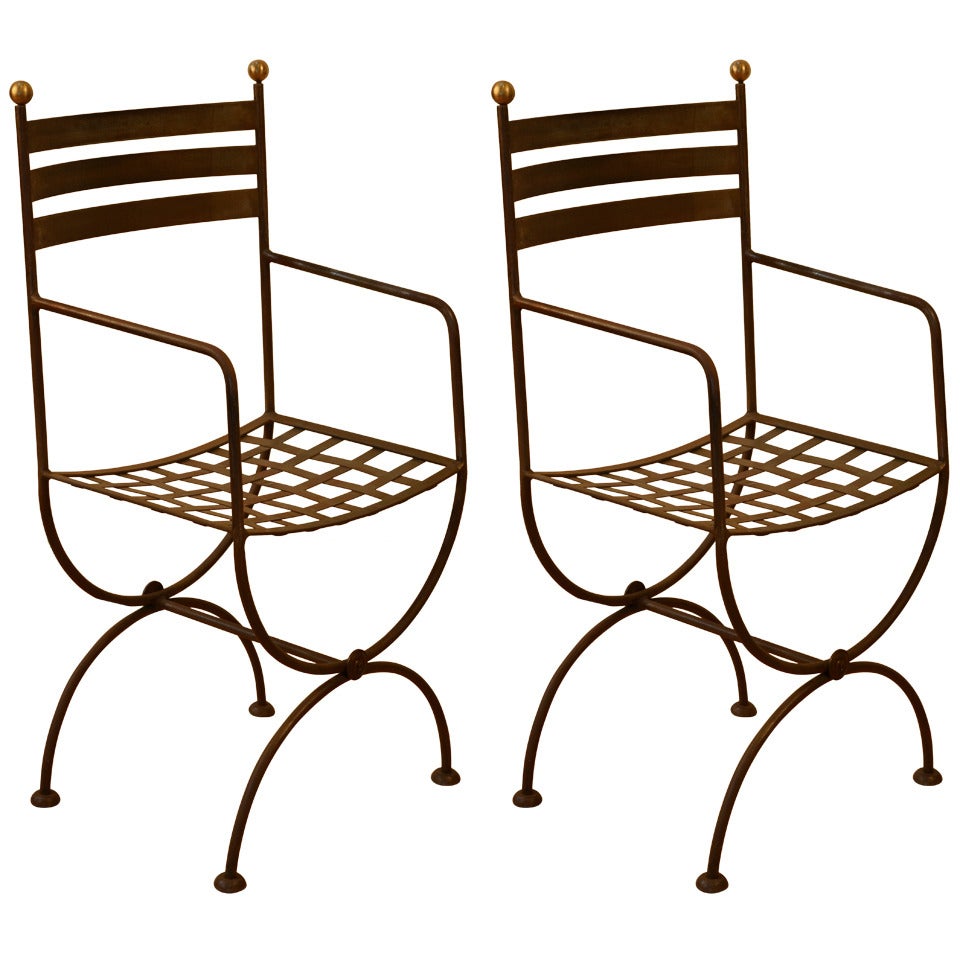 Pair of Chic French 60's Iron Lattice Armchairs in the Style of Jansen