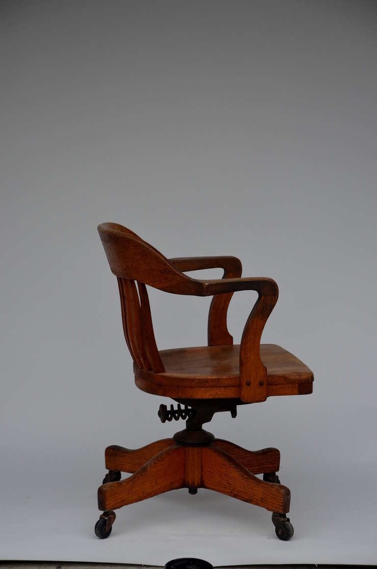 20th Century Impressive American Oak Swiveling Desk Chair