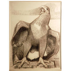 "Aigle Pygargue" Charcoal Drawing by Henri-Robert Husset