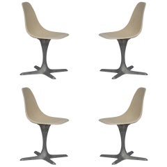 Set Of 4 American 70's Brushed Aluminum And Eggshell Chairs
