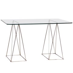 Minimalist Steel And Glass Trestle Table