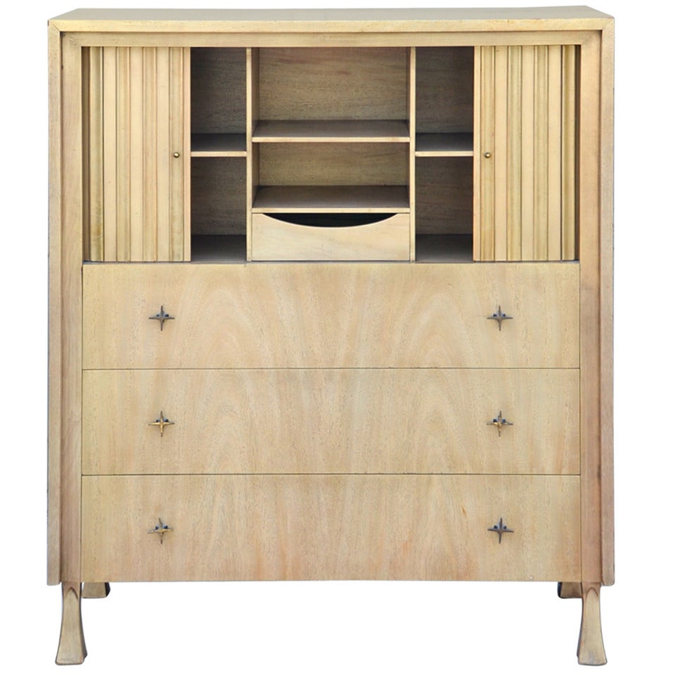 Exceptionnal Bleached Oak Dresser with Tamboured Doors by John Widdicomb