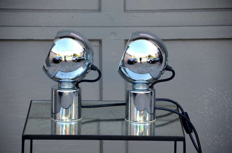 Chrome Pair of Articulated Globe Spotlights by Reggiani Lampadari For Sale