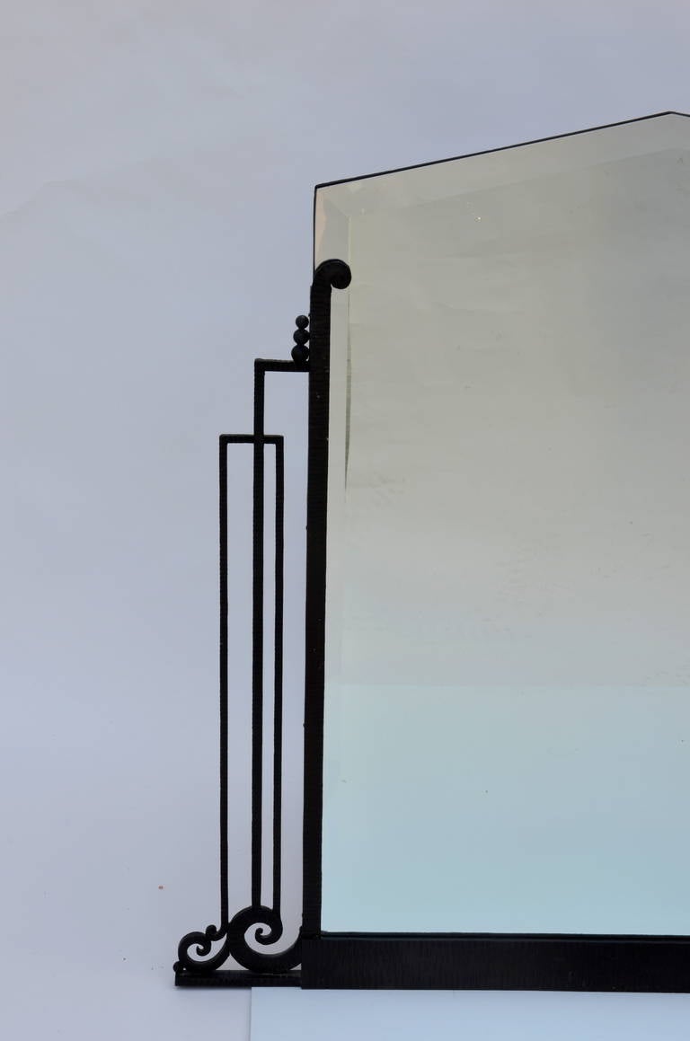 Mid-20th Century Elegant French Art Deco Wrought Iron and Beveled Mirror