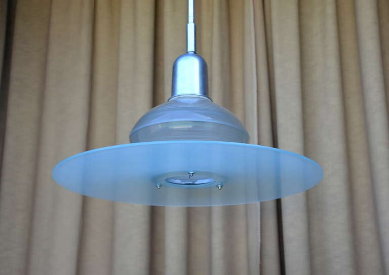 Steel Pair of French Art Deco Hanging Lights For Sale
