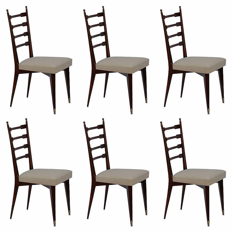 Set of Six Exceptional MidCentury Italian Dining Chairs For Sale at