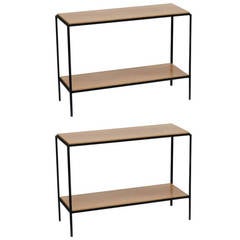 Pair of Chic Wrought Iron and Oak 'Rectiligne' End Tables by Design Frères 6