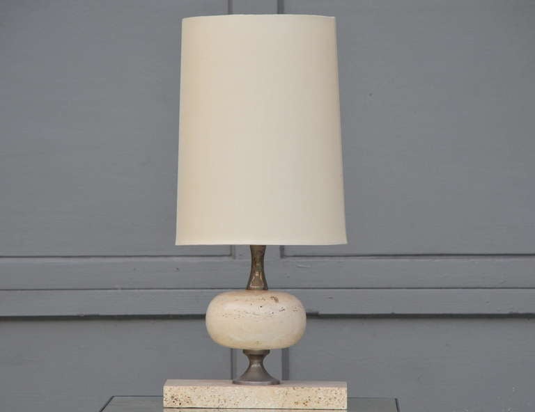 French Chic Travertine table lamp by Maison Barbier, Paris