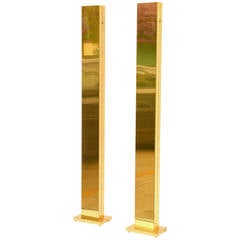 Pair of Impressive Monolithic Polished Brass Torcheres by Casella