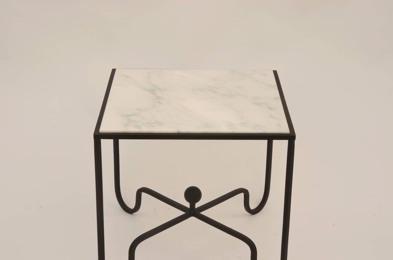 20th Century Pair of White Marble and Wrought Iron Side Tables after Mathieu Matégot