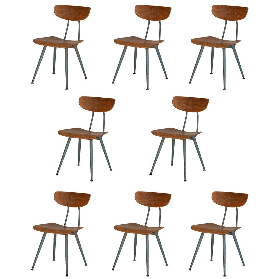 Set of 8 Bentwood Industrial Chairs