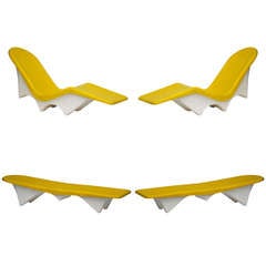 Rare Set Of 4 Matching Yellow Fiberglass 60's Pool Loungers