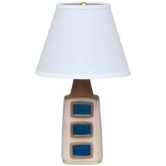 Glazed Cream and Turquoise Ceramic Table Lamp