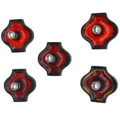 Unique Set Of 5 French 70's Glazed Ceramic Sconces
