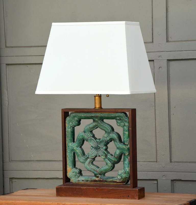 Chinese Late Ming Dynasty Glazed Terracotta Building Ornament Mounted as a Lamp