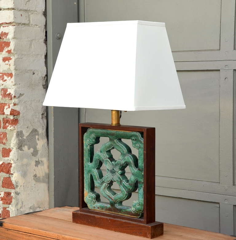 Late Ming Dynasty Glazed Terracotta Building Ornament Mounted as a Lamp In Excellent Condition In Los Angeles, CA