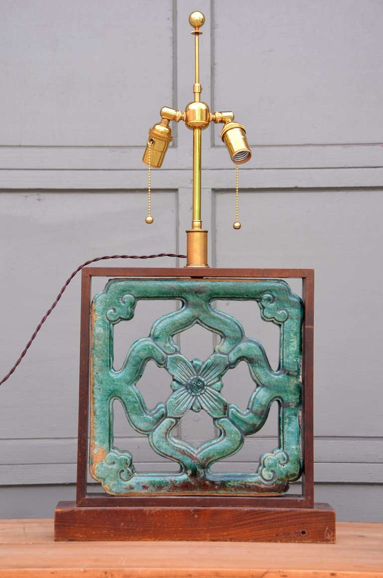 Late Ming Dynasty Glazed Terracotta Building Ornament Mounted as a Lamp 2