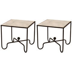 Pair of White Marble and Wrought Iron Side Tables after Mathieu Matégot