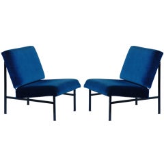 Pair of French 50's blue velvet lounge chairs