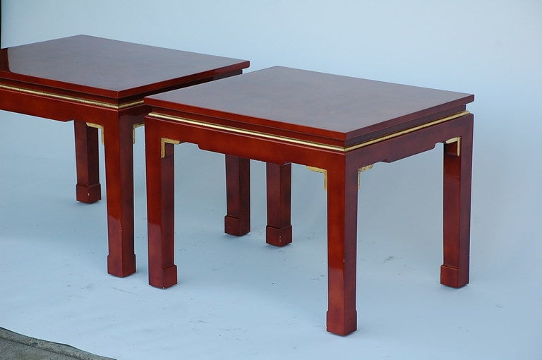 20th Century Pair of chic French 60's Asian inspired lacquer tables For Sale