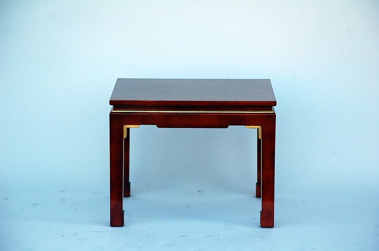 Pair of chic French 60's Asian inspired lacquer tables. Also great as a two-part coffee table.