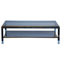 Chic French 70's chrome, brass and smoked glass coffee table