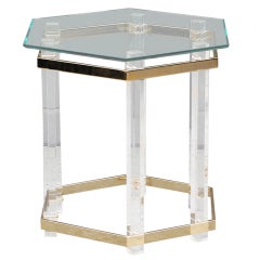 Lucite and Brass Hexagonal Side Table